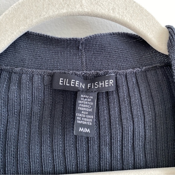EILEEN FISHER 100% Tencel Dark Gray Ribbed Cardigan Size M - Picture 4 of 13